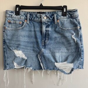 Lucky Brand Distressed Denim Mini Skirt Jean Raw Hem Size 10/30